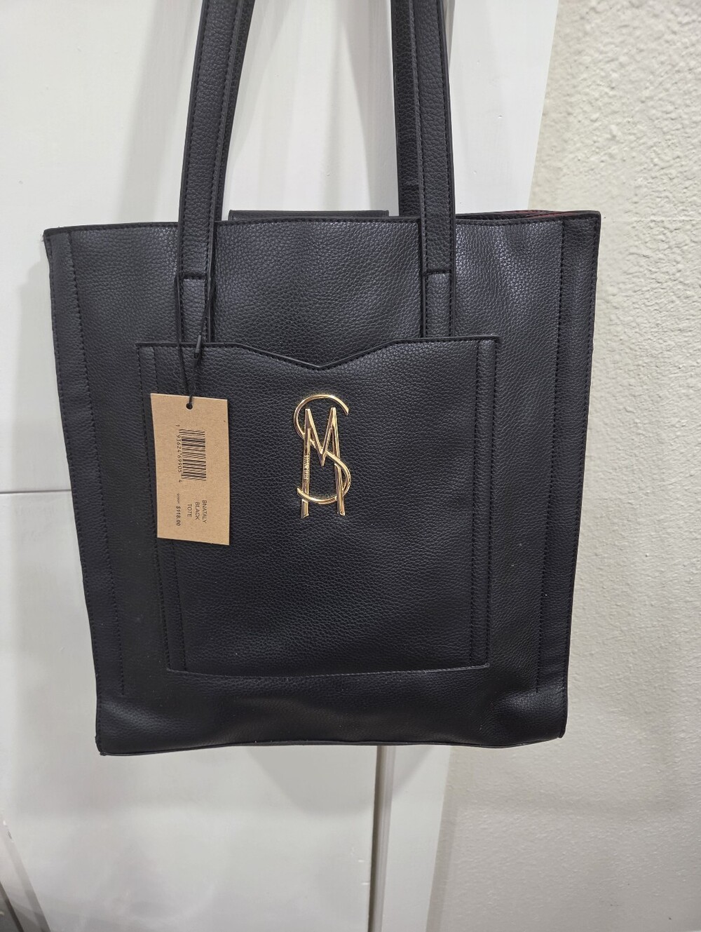 Steve Madden Black Tote Bag with Gold Logo - Women's Shoulder Bag